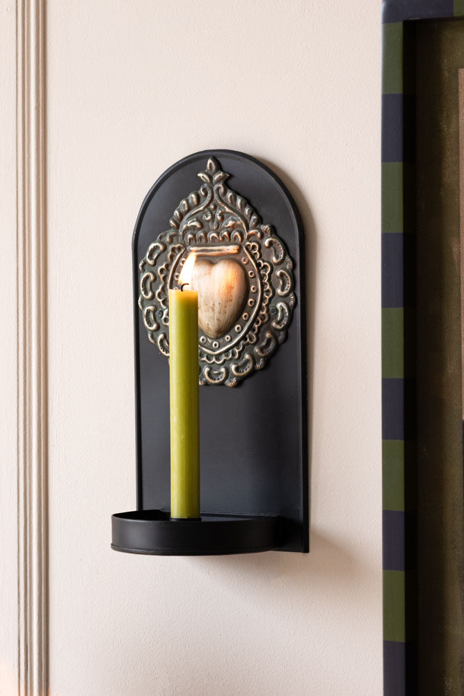 Gold Milagro Heart Candlestick Wall Sconce