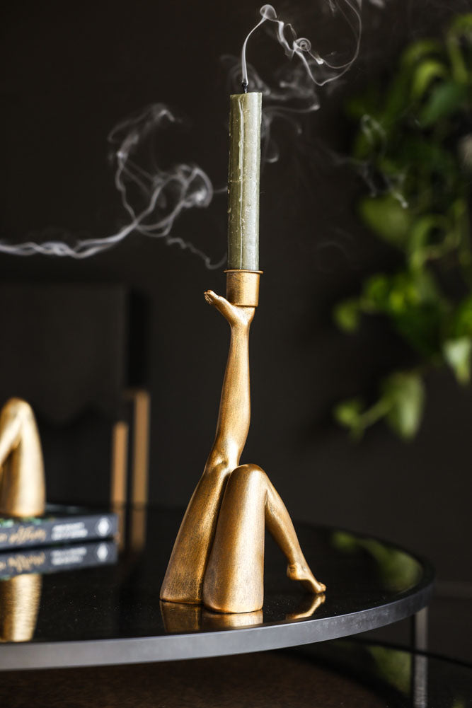 Kicking Leg Candle Holder In Gold