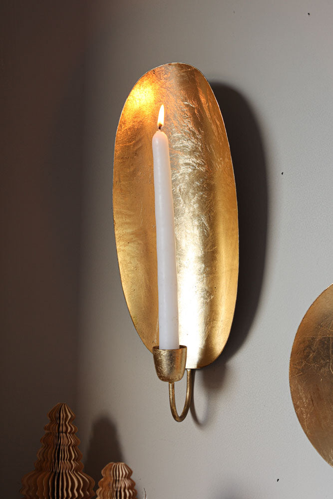 Oval Gold Leaf Candlestick Holder Wall Sconce